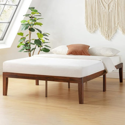 Mellow Naturalista Classic 16 Inch Solid Wood Platform Bed with Wooden Slats, Espresso, Queen