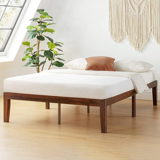 Mellow Naturalista Classic 16 Inch Solid Wood Platform Bed with Wooden Slats, Espresso, Queen