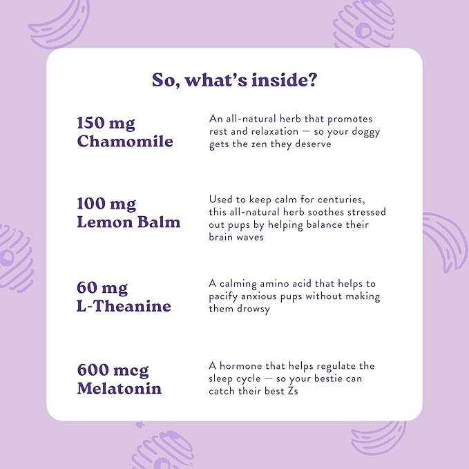 Bocce's Bakery Calming Supplement for Dogs, Daily Chews Made in The USA with Chamomile, Lemon Balm, L-Theanine & Melatonin, Supports Stress, Peanut Butter & Honey, 60 ct-Mewly Pet