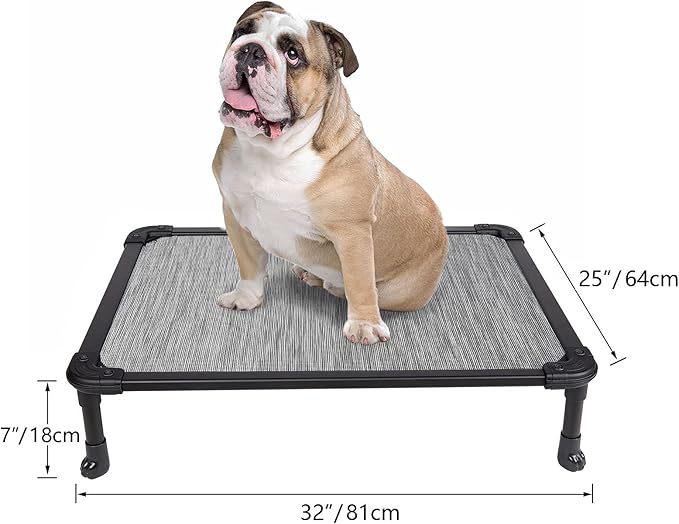 Veehoo Chew Proof Elevated Dog Bed - Cooling Raised Pet Cot - Rustless Aluminum Frame and Durable Textilene Mesh, Unique Designed No-Slip Feet for Indoor or Outdoor Use, Black Silver, Medium-Mewly Pet