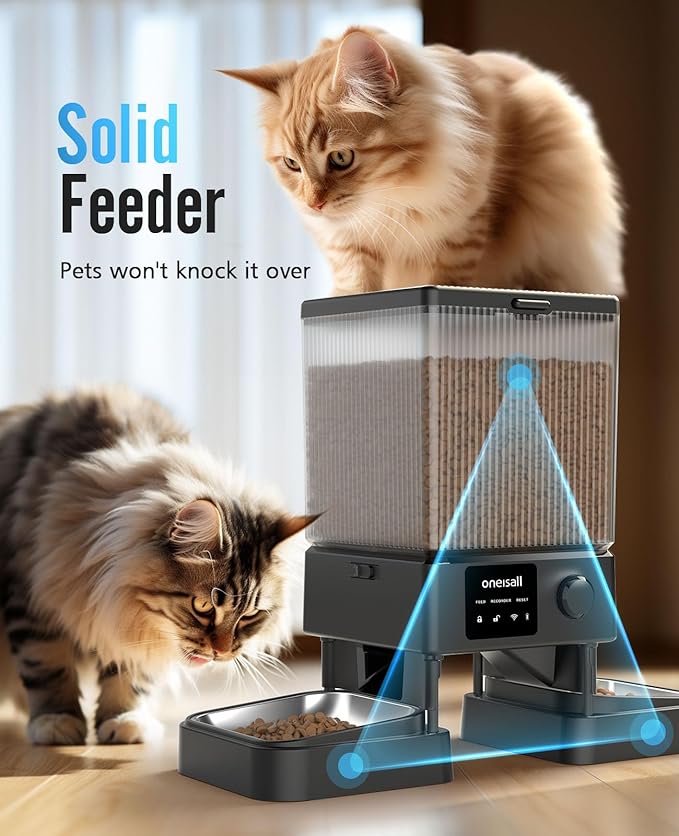oneisall Automatic Cat Feeder with 5G WiFi, Automatic Cat Food Dispenser for 2 Cats Small Pets, 20 Cups/5L Timed Dry Food Dispenser with APP Control-Mewly Pet
