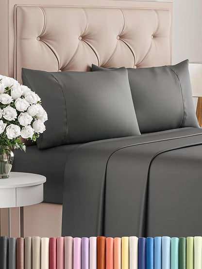 Twin 4 Piece Sheet Set - Comfy Breathable & Cooling - Ultra Soft Hotel Luxury Bedding Set w/ 8-16 Inch Deep Pockets - 1 Flat & 1 Fitted Sheet & 2 Pillowcases - Wrinkle Free and Easy Care - Charcoal