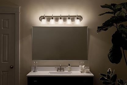 Kichler 36" 5-Light Vanity Bath Light in Brushed Nickel, Modern Bathroom Light with Clear Satin Etched Glass, (36" W x 8" H), 5339NIS
