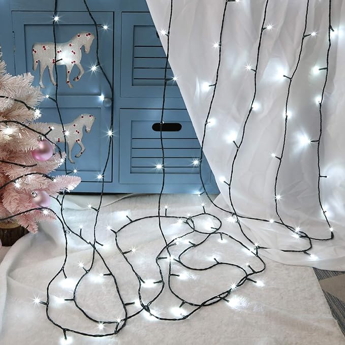 QUWIN White Christmas String Lights, 115Ft 300 LED UL Certified 8 Modes with End-to-End Plug, Indoor & Outdoor Fairy Light for Christmas Tree, Patio, Wedding, Party (115Ft Cool White)