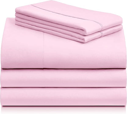 LuxClub 5 PC Sheet Set Bed Sheets Deep Pockets 16" Eco Friendly Wrinkle Free Cooling Machine Washable Hotel Bedding Silky Soft - Powder Pink Split King