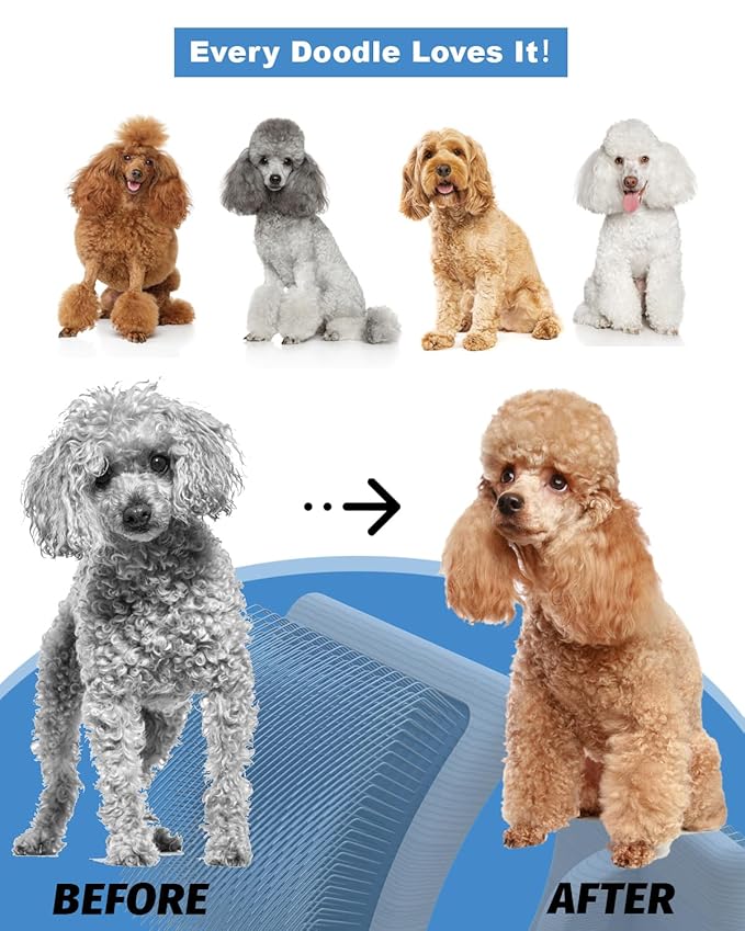 Dog Slicker Brush for Large Dogs, Professional Doodles Brush for Poodles, Goldendoodles and Labradoodles - Easy to Remove Tangles, Mats and Fluff - 3.8"x3.2" Head, 8" Wood Body-Mewly Pet