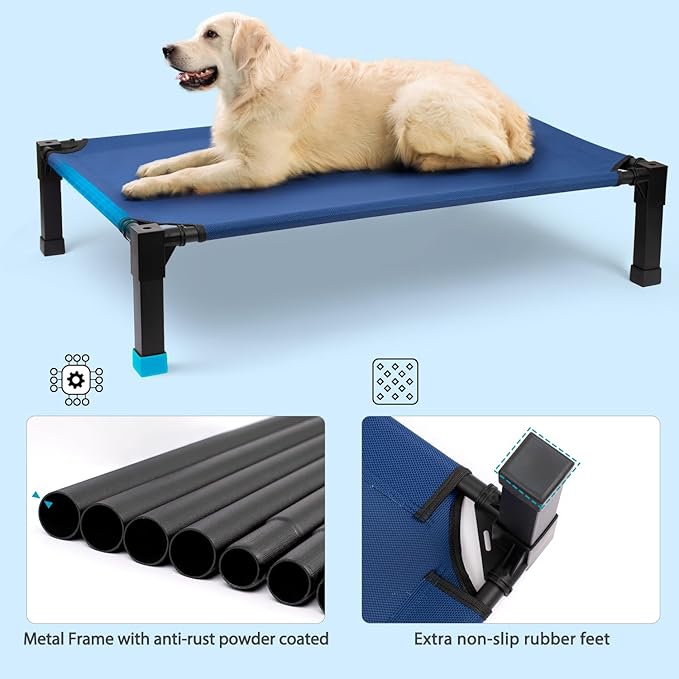 Heeyoo Elevated Dog Bed, Cooling Raised Pet Cot with Chew Proof Washable Breathable Mesh and Metal Frame, Portable Dog Cot Bed with No-Slip Feet for Outdoor or Indoor Use-Mewly Pet