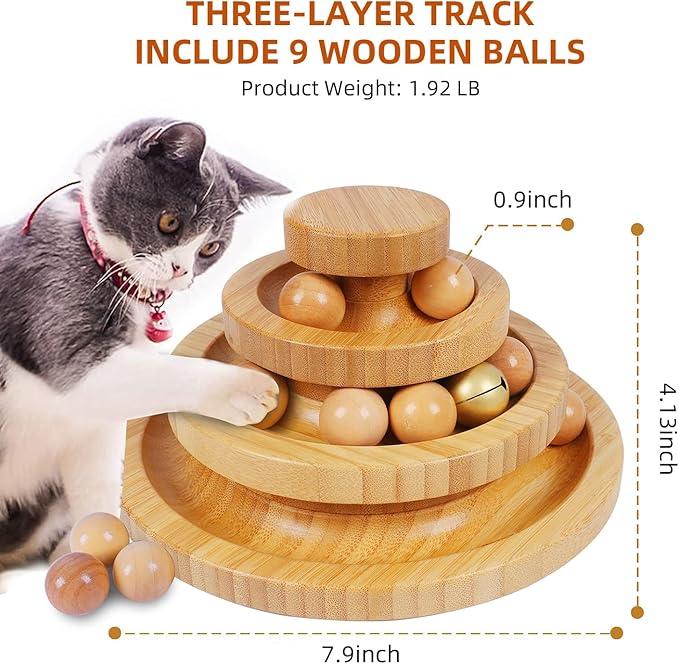 Cat Ball Track Toy,Kitty Toys Roller,3-Level Ball Tower with 9 Removable Balls,Interactive Cat Toy, DIY Circle Fun Toy for Kitten Mental Physical Exercise - Medium Size-Mewly Pet