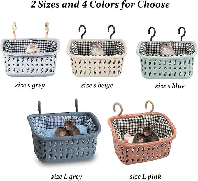 JWShang Rat Hammock for Cage, Chew Proof Hanging Basket Bed with Sturdy Hooks, Pet Cage Accessories, Safe Cozy Small Animal Rodent Hammock for Sugar Glider Mice Snuggling Sleeping (Blue, Large)-Mewly Pet