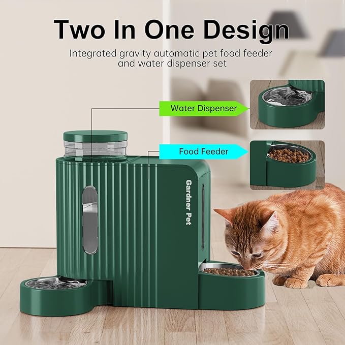 Gardner Pet Automatic Gravity Cat Food Feeder and Water Dispenser Stainless Steel Two-in-One Set Large Capacity Dispenser for Pets Dogs, Puppies, Kittens-Mewly Pet
