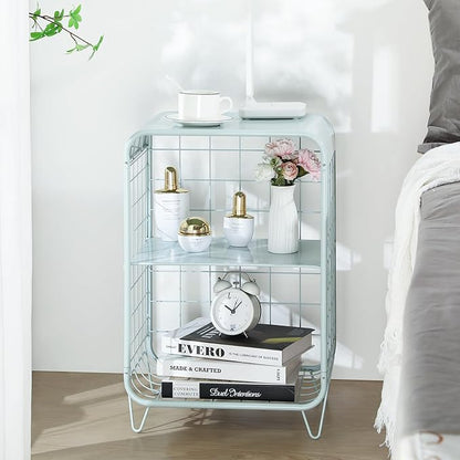 APEXCHASER Cute Nightstand,Metal Side Table,3 Tier End Table with Storage,Vintage Bedside Table,Girls Bedroom Furniture,Coffee Table for Living Room,Bedroom,Dorm,Mint Green