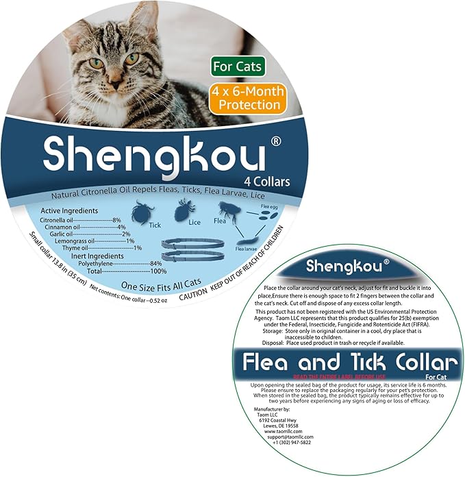 Flea and Tick Collar for Cats. Offers 4 * 6 Months of Protection. Made from Quality Essential Oils. Waterproof and Natural. Protects Kittens. Free Flea Comb and Tick Tweezers. (4 Pack - 13.8 inches)-Mewly Pet