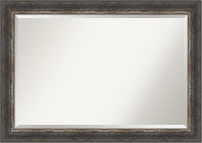 Amanti Art Brown Bathroom Mirror for Over Sink, 29x41 Bark Rustic Char Rectangle Vanity Mirror, Large Country Rustic Frame, Hangs Horizonally and Vertically, Bathroom Wall Decor, Beveled Edge