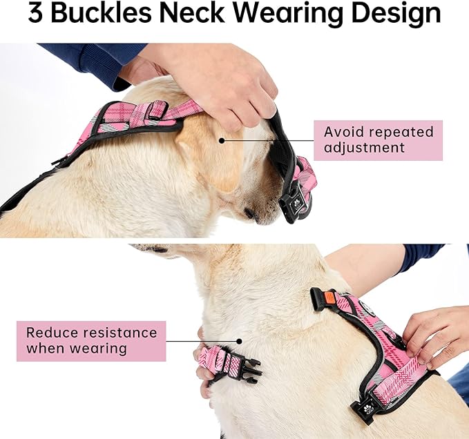 IVY&LANE No Pull Dog Harness with Leash Set, Reflective No Choke Pet Vest,Adjustable Oxford Dog Vest Harness with Easy Control Handle for Small Dogs (Checkered Pink,S)-Mewly Pet