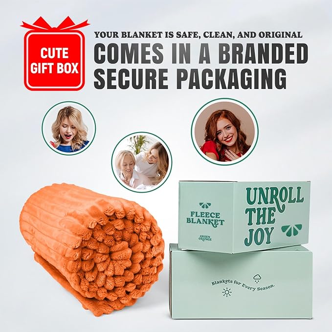 GO Premium Plush Soft Throw Blanket for Couch - Orange Fleece Blanket for Living Room, Bedroom, Home Decor - Small Couch Blanket for Men, Women (50x60 Inches)