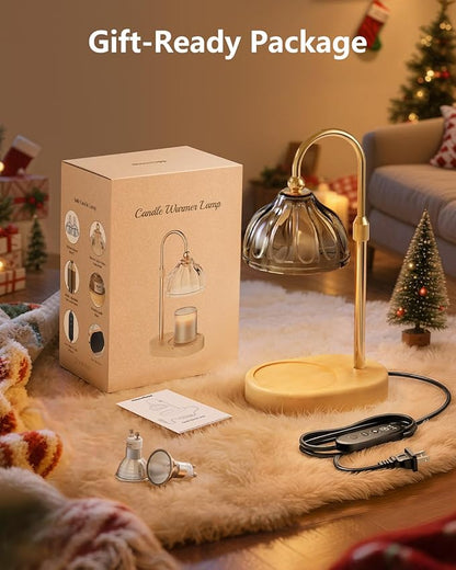 Candle Warmer Lamp, Wax Melt Warmer with Timer Dimmer, Height Adjustable, Black Lampshade, Includes 2 Bulbs, Birthday Gifts for Women, Mom, Christmas, Housewarming