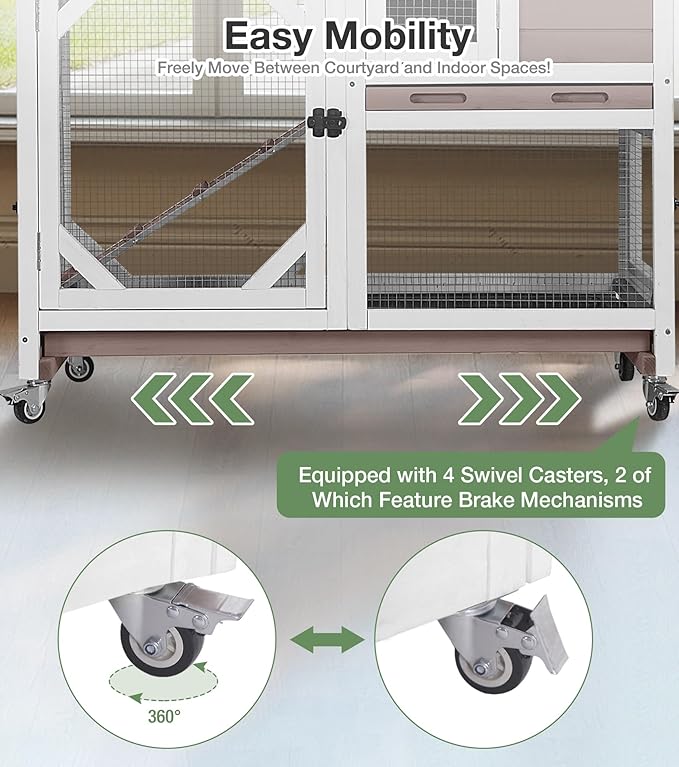 Rabbit Hutch 2-Story Wooden Bunny Cage with 2 Leak-Proof Sliding Trays, Chew-Proof Metal Mesh, Rainproof Cover, Indoor & Outdoor Guinea Pig House with Wheels - Brown-Mewly Pet