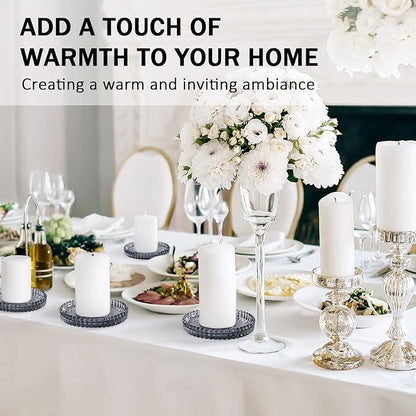 Glass Candle Holders, GOH DODD Set of 8 Crystal Pillar Plates Modern Coasters for Drinks, Centerpiece, Home Decor, Kitchen, Living Room, Patio, Wedding, Halloween, Christmas, Party, Clear Black