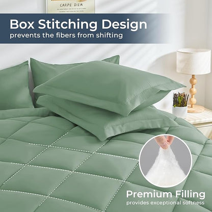HEVUMYI Light Green Full Comforter Set - 7-Piece All Season Bed in a Bag Full, Ultra Soft Bedding Set with Comforter, Flat Sheet, Fitted Sheet, Pillowcases, Pillow Shams