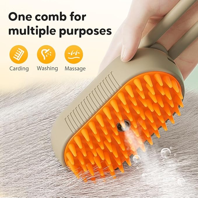 3-In-1 Rechargeable Steamy Cat Brush, Deep Cleaning & Hair Removal System with Rotating Handle, 360° Massage for Cats & Dogs (Mix)-Mewly Pet