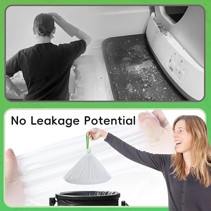 60 Pack Cat Litter Box Liners for Meo Want SC01, MW-SC02, MW-LR01,1.5 Mil Thick Drawstring Heavy Duty Leak-proof Disposable Smart Self-Cleaning Litter Box Robot Waste Drawer Trash Bags 18" x 12.6"-Mewly Pet