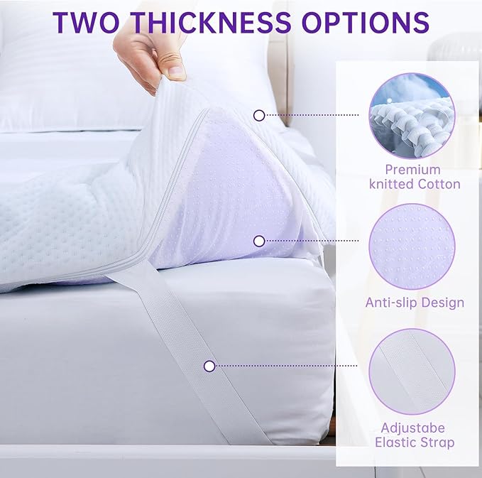 MUXHOMO 2 Inch 7-Zone King Mattress Topper, Egg Crate Foam Mattress Topper King Size for Back Pain, Lavender Cooling Gel Infused Bed Pad, CertiPUR-US and Oeko-TEX Certification (76"×80")