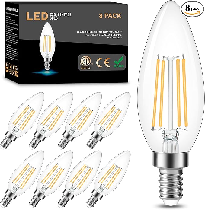 Cotanic LED Candelabra Bulb Dimmable 2700K Soft Warm White, E12 Small Base Type B Light Bulb 60W Equivalent, B11 Candle Light Bulb for Chandelier, Ceiling Fan Light Bulbs, 600LM, AC 120V, 8 Pack
