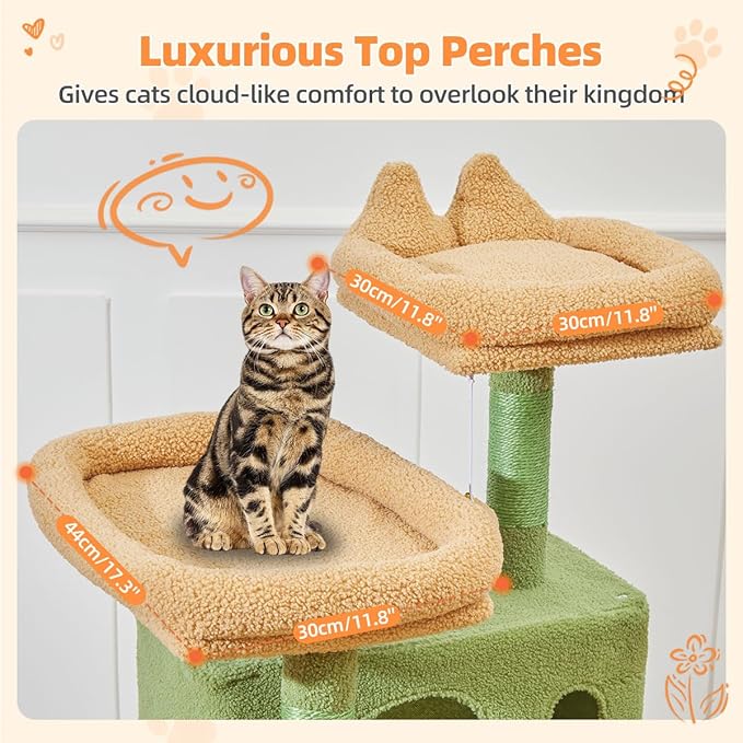 Taoqimiao Cactus Cat Tree, 57.5-Inch Cat Tower for Indoor Cats Large Adult, Extra Large Cat Condo, 8 Sisal Scratching Posts, Metal Frame Cozy Hammock, Durable Scratch Board, 2 Top Perches, MSC026-Mewly Pet