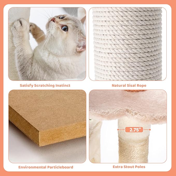 HYABi 59 Inch Flower Cat Tree Tower - Multi-Level Cat Condo with Plush Scratching Posts, Toy Balls, and Pet House, Indoor Play Platform for Large Adult Cats, Stylish Color Design-Mewly Pet