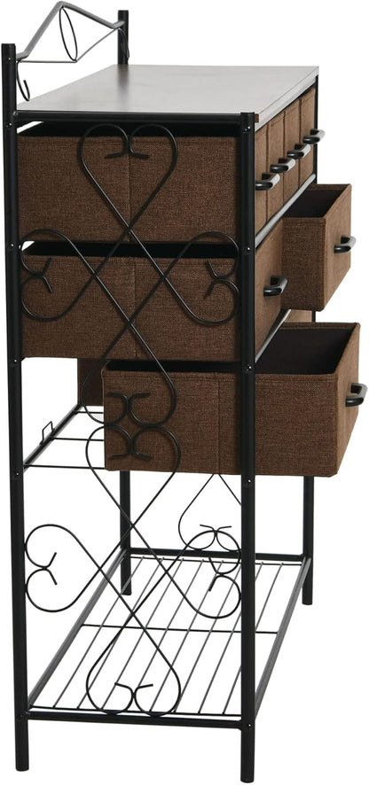 Household Essentials Victorian Style 8-Drawer and Bottom Shoe Shelf Storage Organizer Unit, Black and Walnut Color
