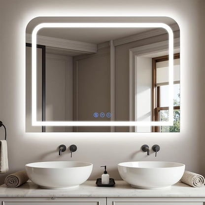 LED Bathroom Mirror, 40"x 30" LED Mirror with Lights for Bathroom, Lighted Vanity Mirrors for Wall, Anti-Fog, Dimmable, Tempered Glass, Memory Function, 3 Colors, Safe Use (White)