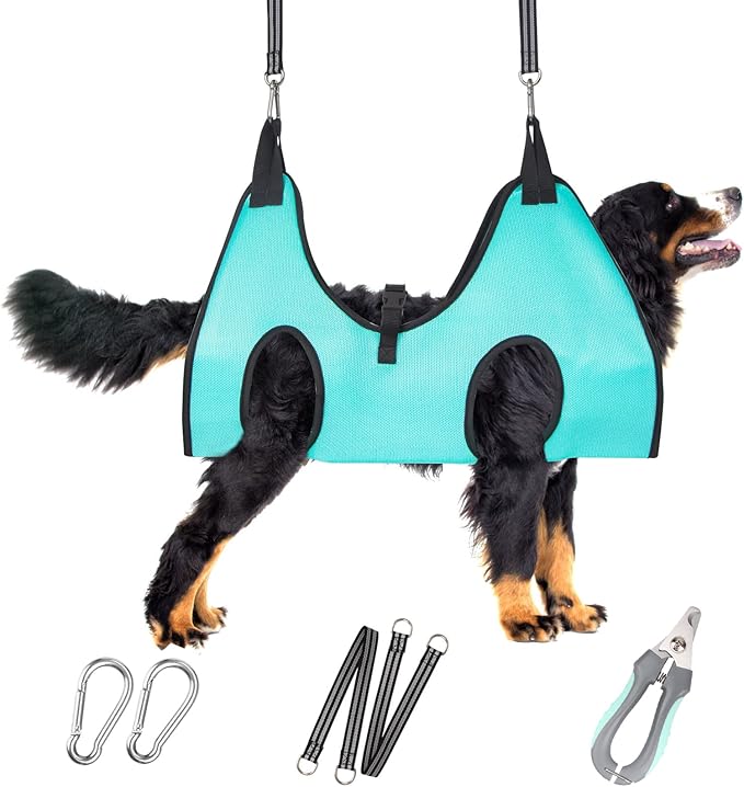 Dog Grooming Hammock - Upgrade Pet Grooming Harness for Nail Trimming (XXL 120lb), Dog Sling for Nail Clipping, Dog Hanging Holder Hanger for Cutting Nail with Nail Clippers, Green-Mewly Pet