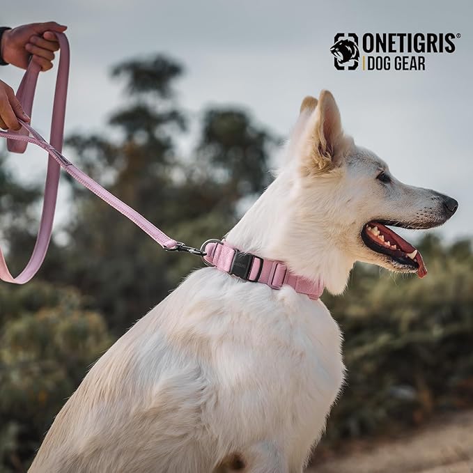 OneTigris Pink Dog Harness Leash Collar Set,Adjustable Dog Vest Harness for Walking Hiking Training(Medium)-Mewly Pet