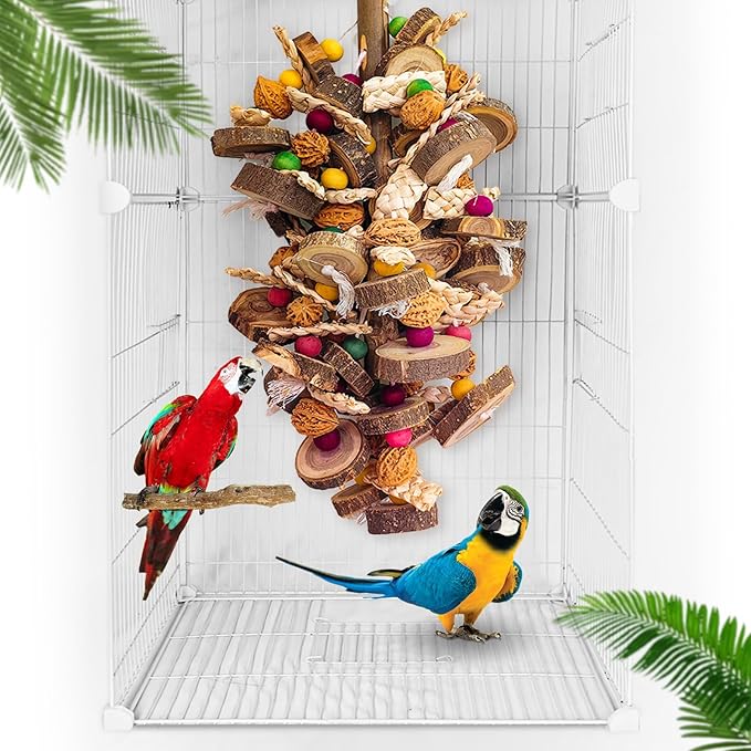 Extra Large Bird Parrot Toys- 21.7 inch Multicolored Natural Wooden Walnut Parrot Chewing Toy Suggested for Macaws cokatoos, African Grey and a Variety of Amazon Parrots. (Large Size)-Mewly Pet