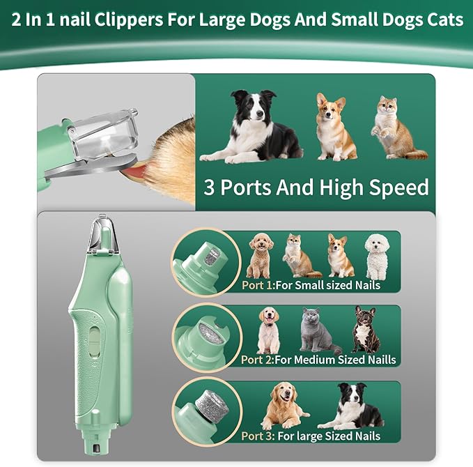 2 in 1 Dog Nail Clippers & Cat Nail Clippers Trimmers for Large Medium Small Dogs Cats Claw Trimmer Quick Sensor and Safety Guard USB Rechargeable with 2 LED Lights Dogs Nail Trimmer-Mewly Pet