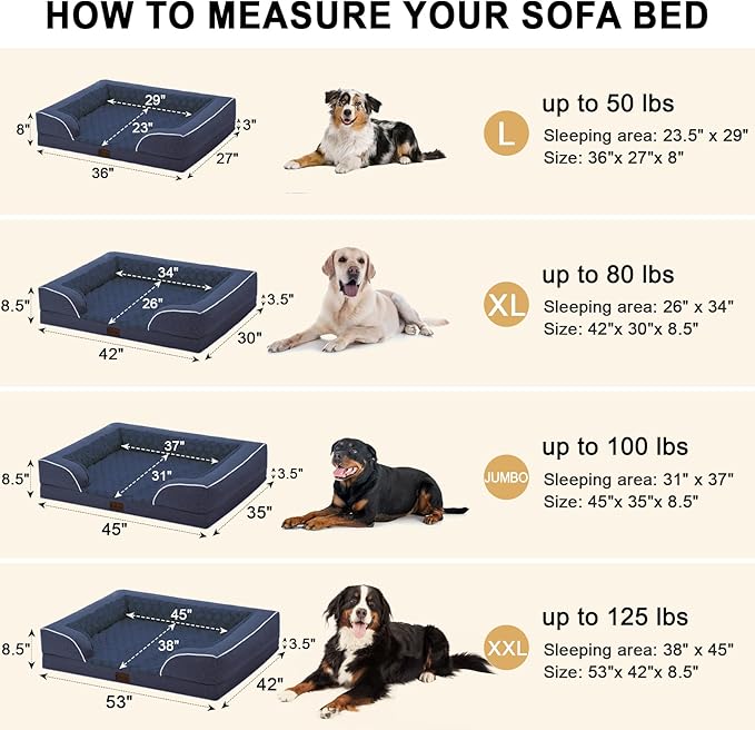 Orthopedic Dog Beds, Waterproof Memory Foam Large Sized Dog Bed with Sides, Non-Slip Bottom and Egg-Crate Foam Big Dogs Beds with Removable Washable Cover(Large,Navy Blue)-Mewly Pet