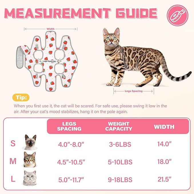 Supet Cat Grooming Hammock, Soft Fabric Nail Clipper Hammock, Self-Adhesive Wrap for Cutting Nails, Quickly Calm Down for Medicine, Teeth Brushing, Ear Cleaning-Mewly Pet