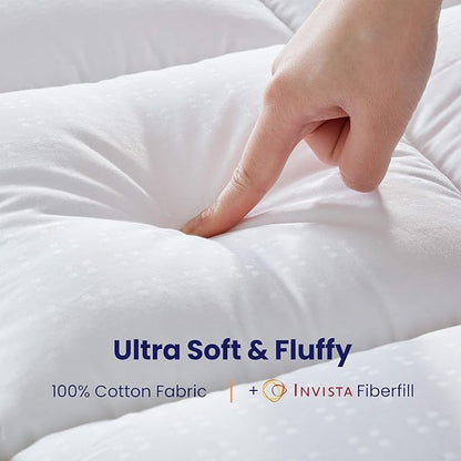 SLEEP ZONE Full Size Cotton Mattress Pad, Machine Washable Mattress Protector Cover, Soft Cotton Top Cooling Mattress Topper Fits 8-21 inch Deep Pocket, Full