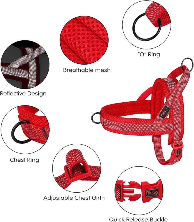 Didog No Pull Dog Harness with Breathable Mesh Padded, Full Reflective & Quick Fit Adjustable Vest Harness, Easy for Training Walking for Small & Medium and Large Dogs (Red, S:Chest 18-22")-Mewly Pet