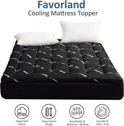 Favorland Mattress Topper King Size - Cooling Extra Thick Breathable Viscose Made from Bamboo Mattress pad - Soft Quilted Fitted Mattress Cover with 900 GSM Down Alternative Fill (8-21”Deep Pocket)