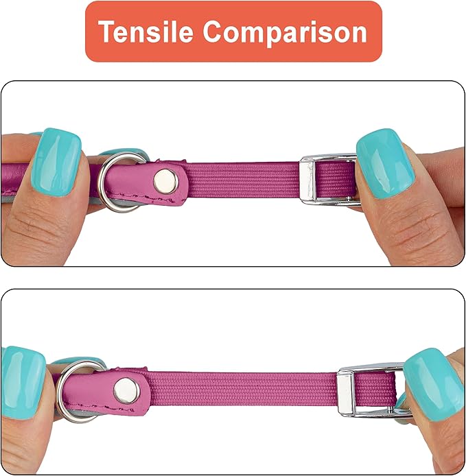 OOPSDOGGY Rolled Leather Cat Collar with Bell, Reflective Kitten Collars with Buckle Include Safety Elastic Strap - Adjustable Small Pet Collars for Boy Girl Cats (Fucsia)-Mewly Pet