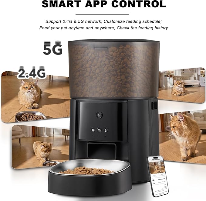 Automatic Cat Feeder with Camera & Voice Interaction, WiFi/App Control, 4L Dry Food Dispenser for Cats & Dogs with Freshness Preservation, Custom Feeding Times & Portions, Dual Power-Mewly Pet