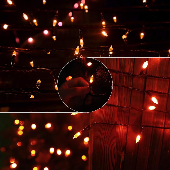 Orange LED Outdoor Halloween Lights, Halloween Decorations, 39 FT 100 LED Mini Lights with 8 Lighting Modes,Connectable String Light Plug in for Garden Patio Party Haunted House Ghost Holiday Decor