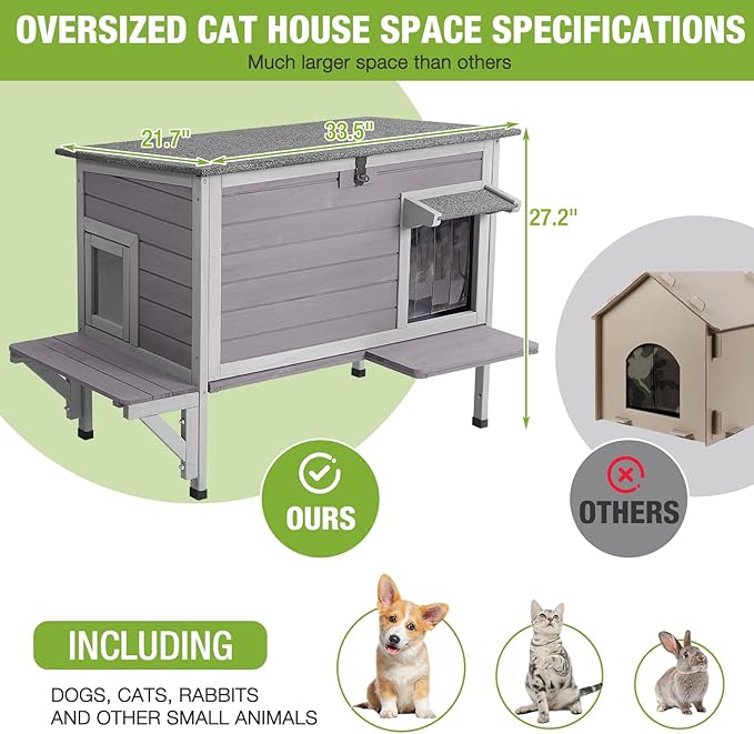 GUTINNEEN Insulated Outdoor Cat House with Triple-Layer Design - Weatherproof Cat Shelter with All-Round Insulated Foam Liner, Elevated Base & Escape Doors for Feral/Stray Cats (Winter-Ready)-Mewly Pet