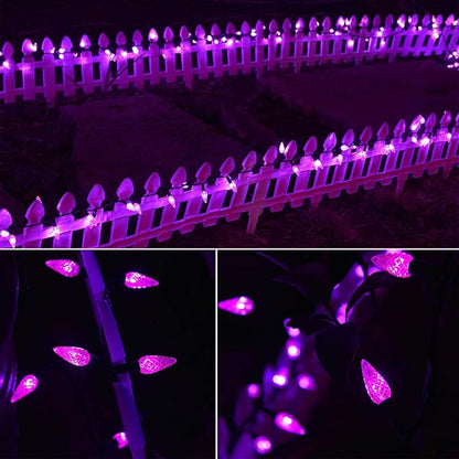 Twinkle Star C6 Halloween String Lights, 100 LED 33ft Fairy Lights with 29V Safe Adapter, Indoor Outdoor Black Wire Lights 8 Lighting Modes for Patio Xmas Tree Party Decor, Purple