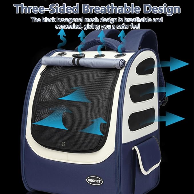 Dog Backpack, Ventilated Pet Hiking Backpack Travel Bag, Airline Approved Cat Backpack for Travel, Hiking, Outdoor Use(Blue)-Mewly Pet