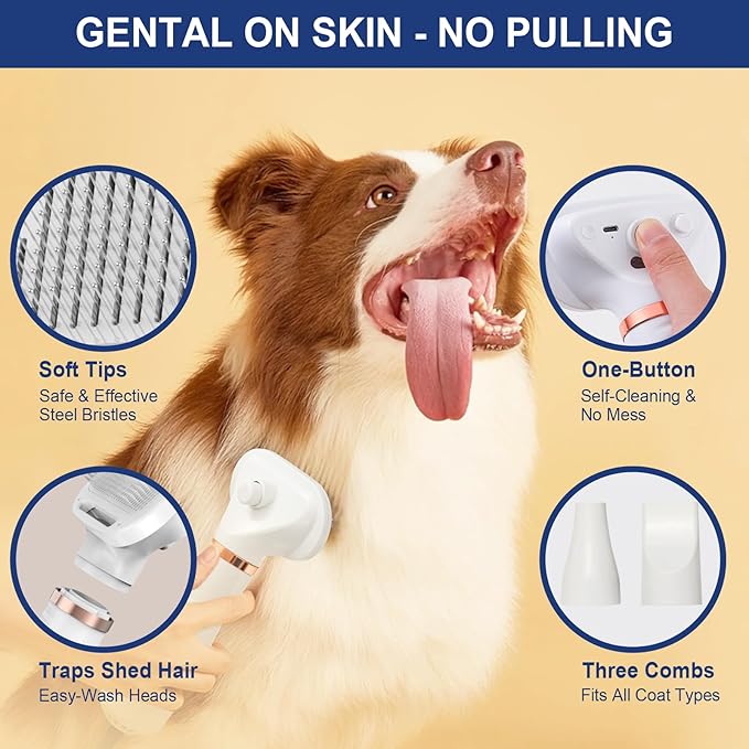 3-in-1 Pet Hair Dryer Brush for Dogs & Cats Portable, Dog Hair Blower & Slicker Brush Adjustable Temp (Low/Middle/High), Overheat Protection-Mewly Pet