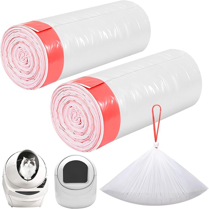40 Count Thicken Cat Litter Box Liners for Automatic Cat Litter Box and Litter-Robot 4/3, Heavy-Duty Drawstring Kitten Litter Drawer Liners Disposable 25" x 16"-Mewly Pet
