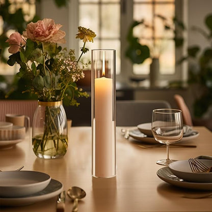 12 Pcs 2.5"W x 14"H Hurricane Glass Candle Holders - Bottomless Glass Hurricane Pillar Candle Holder Open Ended Sleeve Tube Cover for Pillar Candleholders （Metal Candlestick not Included）