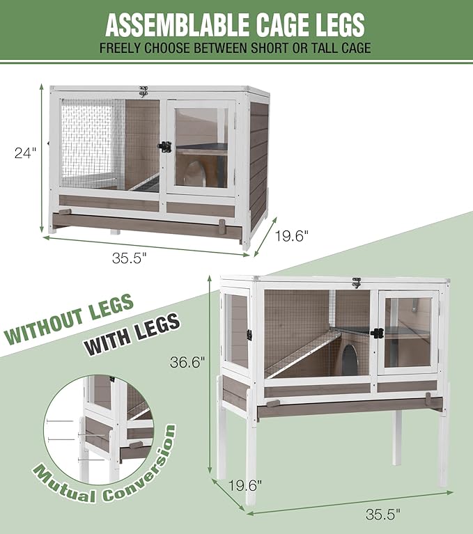 GUTINNEEN Guinea Pig Cage Rabbit Cage Indoor with Chew-Proof Edges, Clean Deep Tray, Leakproof PVC Layer, Small Animals Cage with Adjustable Legs - Brown-Mewly Pet